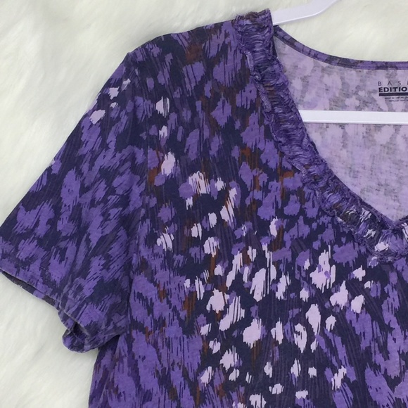 🌺 Basic Editions Purple V-neck Short Sleeve Large - Picture 2 of 13